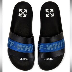 Off-White Industrial Belt Slide Sandals Black Blue Logo Size 39 GUC